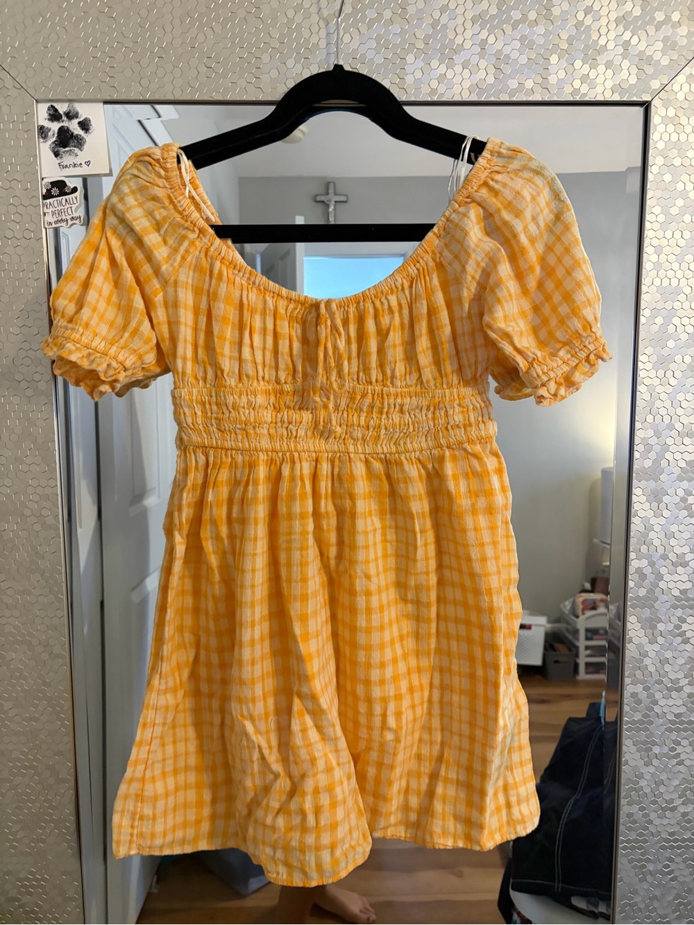 Urban Outfitters Yellow Gingham Smocked Mini Dress
